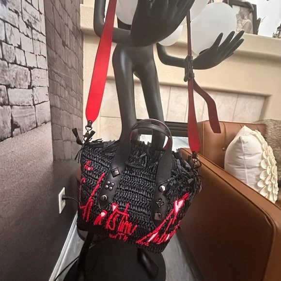Christian Louboutin Hand Bag Black Raffia - Picture 2 of 13